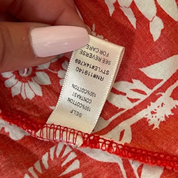 Double Zero blouse top flowy cold shoulder red/blue Hawaiian SZ SM 100% cotton - Picture 5 of 8